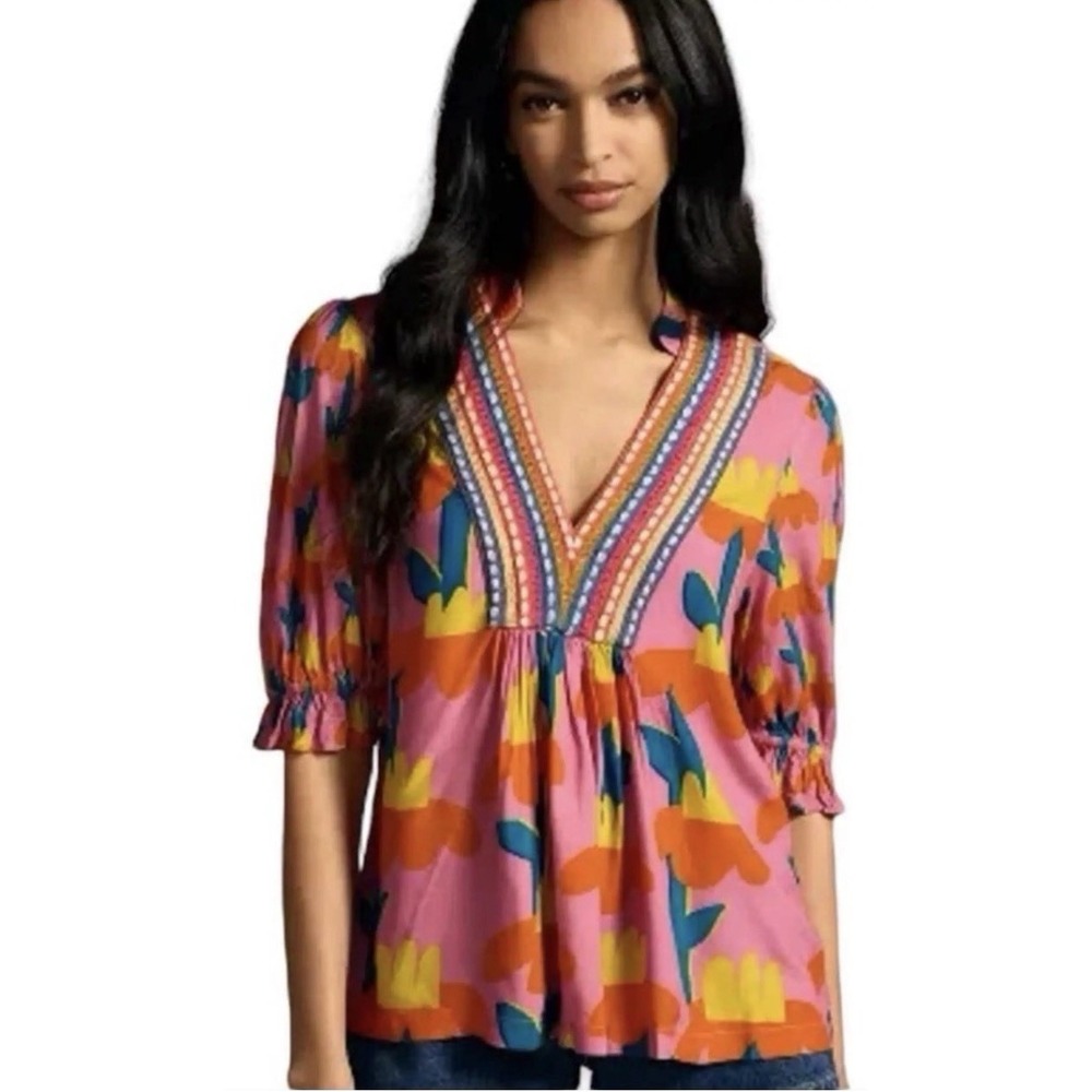 Anthropologie Bl^nk London Tropical Print Stephanie Blouse SZ XXS